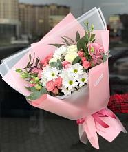 Букет цветов из:  Розы, Лизиантусы и Хризантемы в Серебрянном Бору